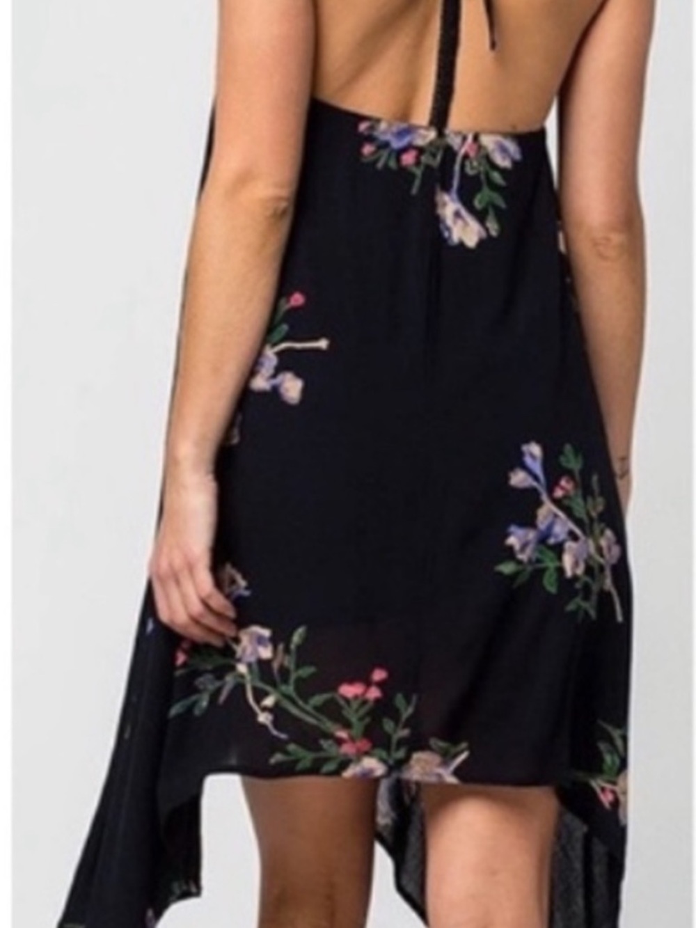 O'Neill Black Floral Asymmetrical Slip Dress with Pink & Green Accents - Picture 2 of 9
